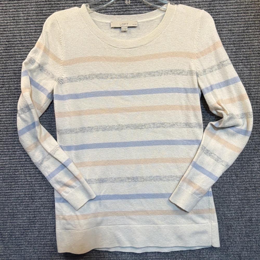 Womens Loft Petites Lightweight Striped Sweater White Pastels SZ Small Petite